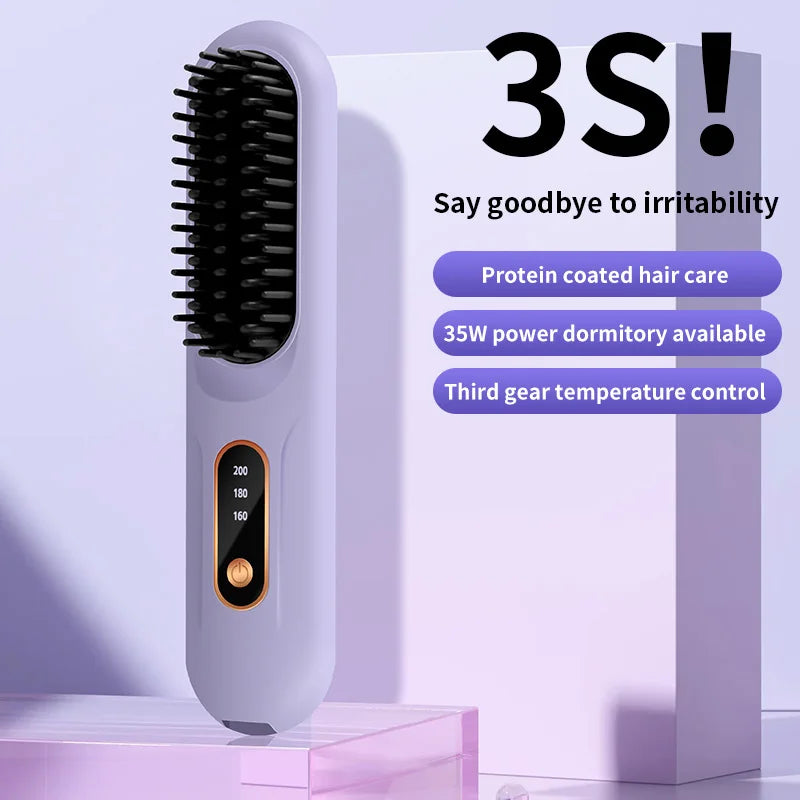 USB Rechargeable Straight Hair Comb Portable Straightener 3-Speed Temperature Control Standby 60 Minute Hot Comb Straightener