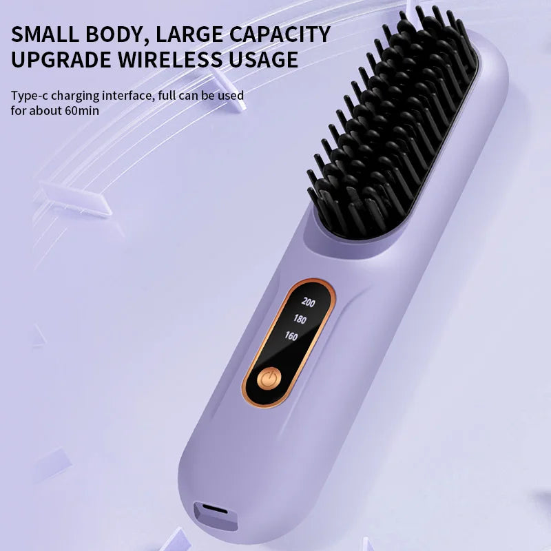 USB Rechargeable Straight Hair Comb Portable Straightener 3-Speed Temperature Control Standby 60 Minute Hot Comb Straightener