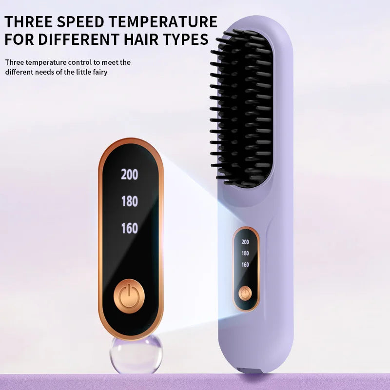 USB Rechargeable Straight Hair Comb Portable Straightener 3-Speed Temperature Control Standby 60 Minute Hot Comb Straightener