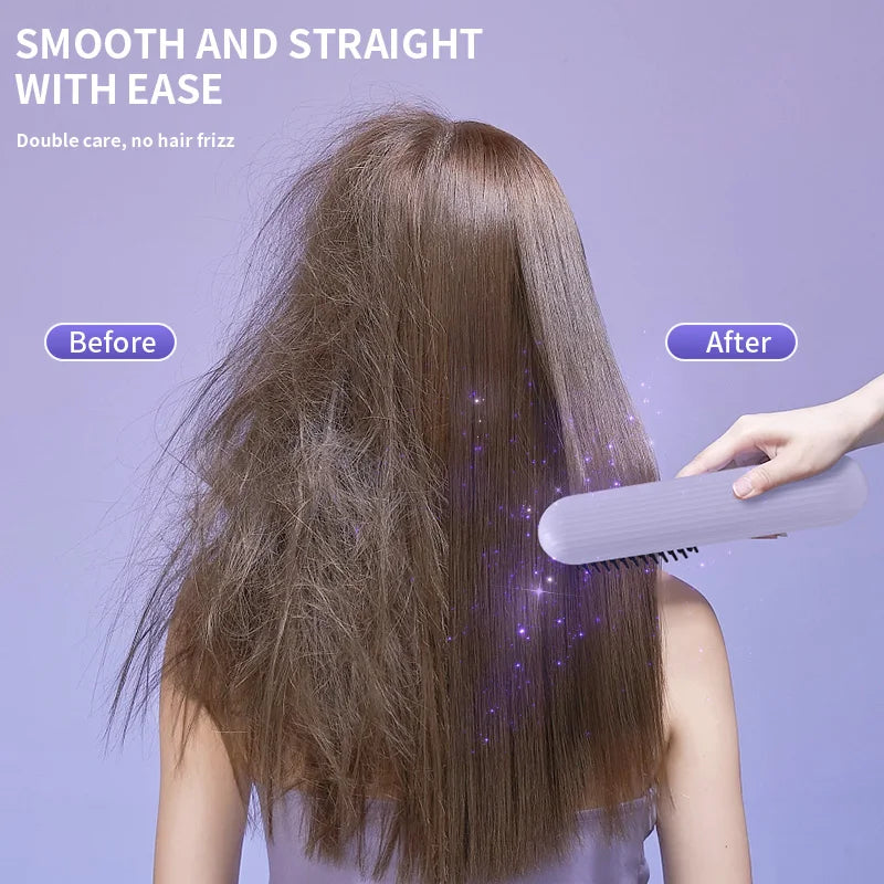 USB Rechargeable Straight Hair Comb Portable Straightener 3-Speed Temperature Control Standby 60 Minute Hot Comb Straightener